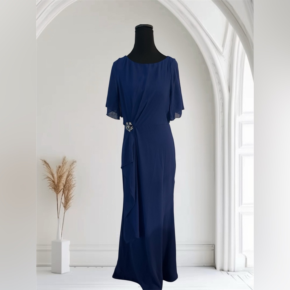NWT Chic Navy Blue Maxi Dress with Embellishment